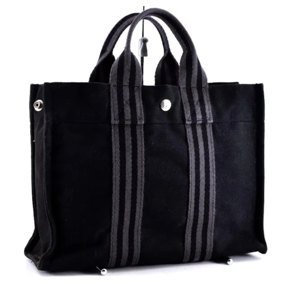 HERMES😍 Yell Line Fourre-Tout PM Toto Bag Canvas Black Gray - Picture 2 of 10